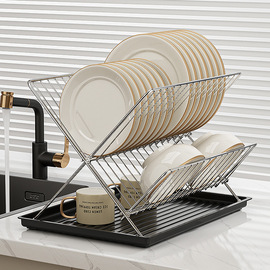 厨房台面碳钢沥水架杯子碗碟架可折叠沥碗架餐具碗盘置物收纳架