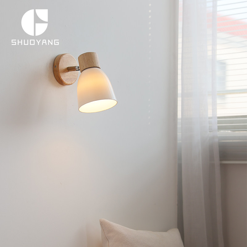 烁阳原木风壁灯日式卧室床头左右旋转沙发背景墙阳台过道儿童房灯