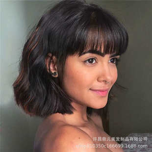 卷发波波欧美 齐非洲英寸女wigs假发染色刘海头套synthetic头10短