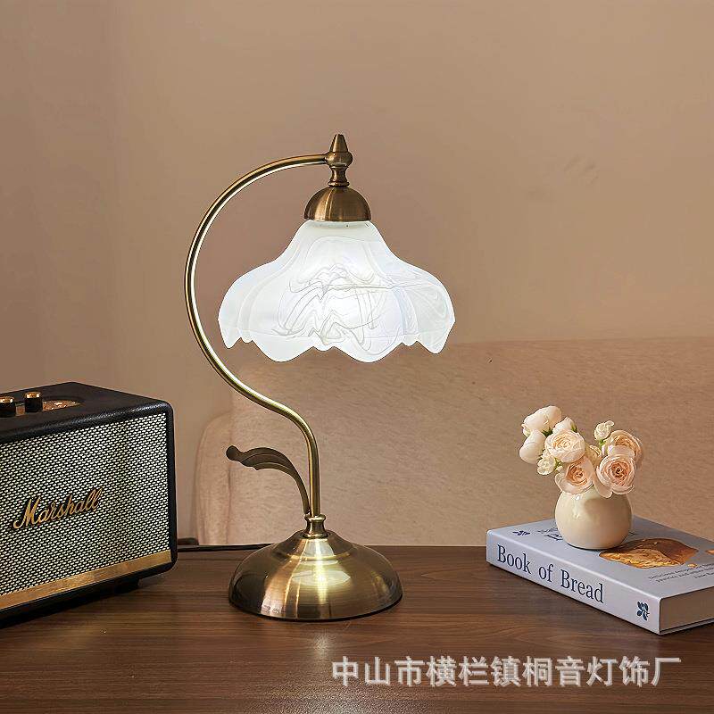 复古台灯床头书房卧室玻璃调光节能青古铜创意装饰灯饰灯具夜灯