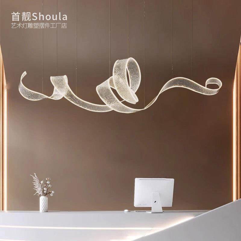 现代轻奢餐厅吊灯飘带水晶灯别墅设计师吧台岛台艺术创意餐桌灯具
