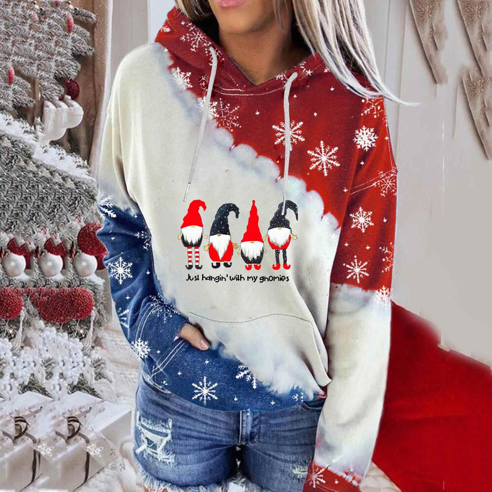 Hooded sweatshirt colorblock Christmas holiday sweatshirt