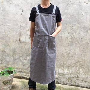 文艺加长帆布围裙双肩背带交叉灰色作泥工陶艺学生美术绘画室男女