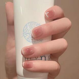 穿戴甲指甲片少女粉腮红白边法式短款美甲片成品可拆卸假指甲贴片