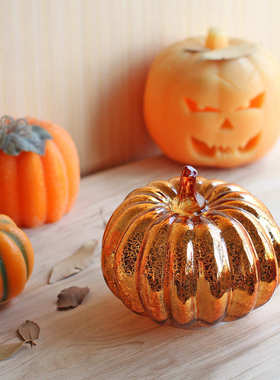 厂家热销爆款LED玻璃南瓜灯万圣节装饰品热品南瓜摆件