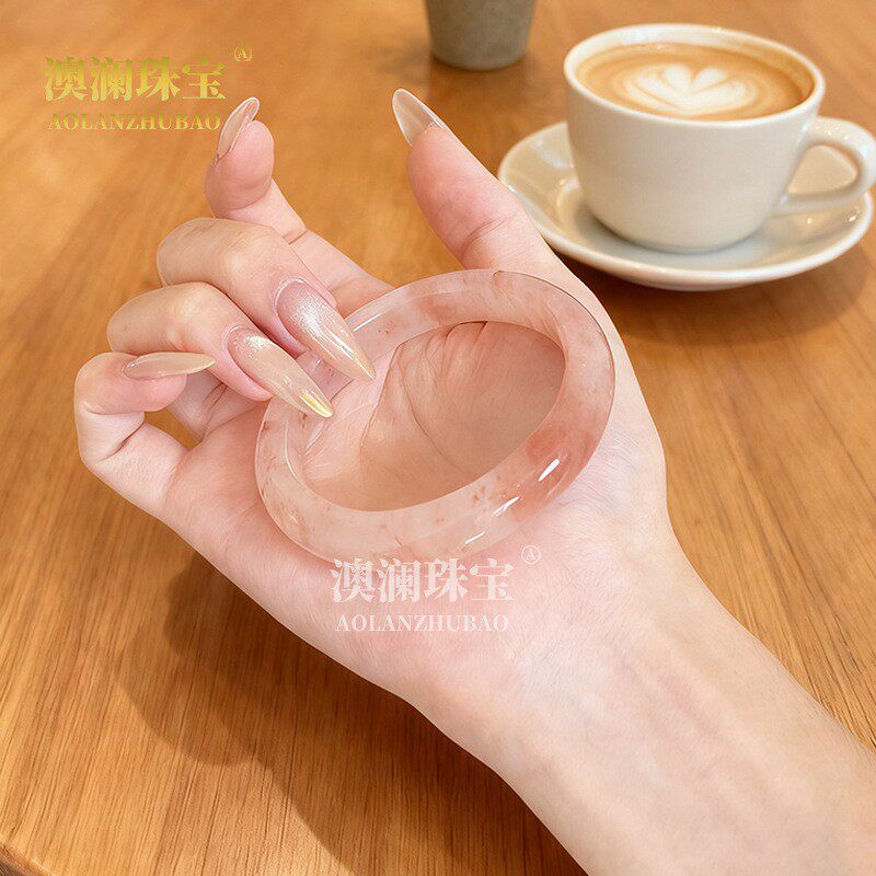 2026天然高品质金丝玉桃花酿手镯正圈佘太翠粉色玉镯送女友生日礼