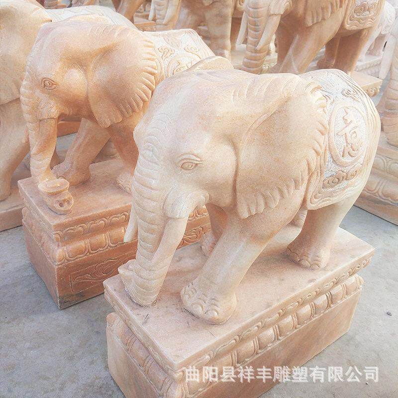 石雕象动物雕塑石摆件工艺品一对汉白玉石象庭院酒店门口