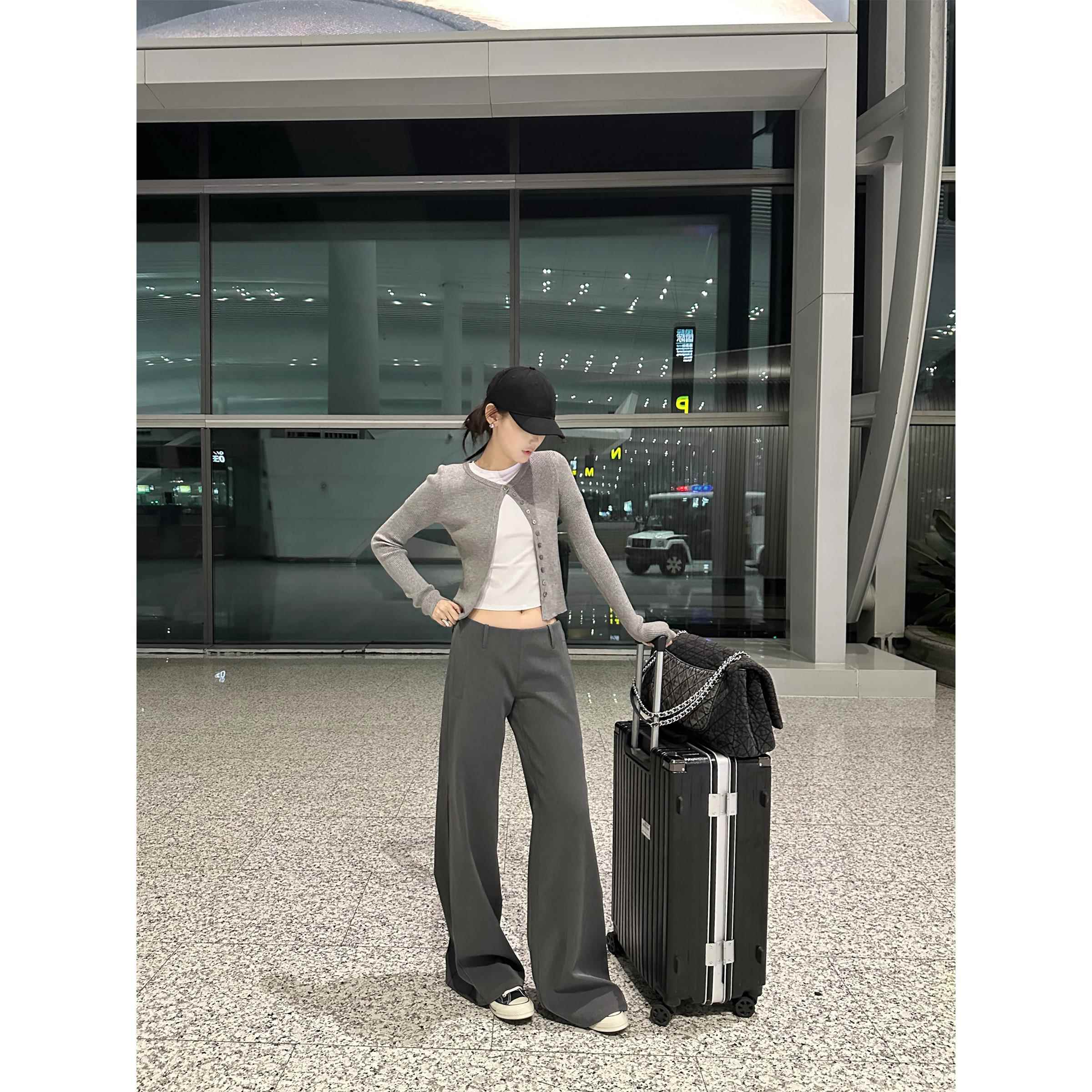 5werkwen针织开衫女灰色短款圆领外搭韩系春夏外套百搭长袖上衣潮