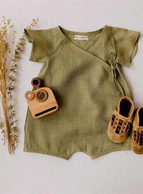Linen Cotton Baby Boys Rompers Summer Infant Baby Bodysuit C
