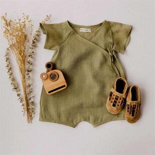 Boys Linen Baby Infant Bodysuit Summer Cotton Rompers