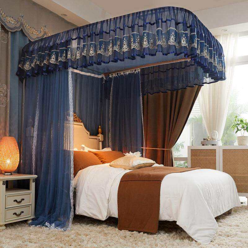 2026新款导轨式蚊帐宫廷落地u型床帘公主风三开门可升降家用卧室