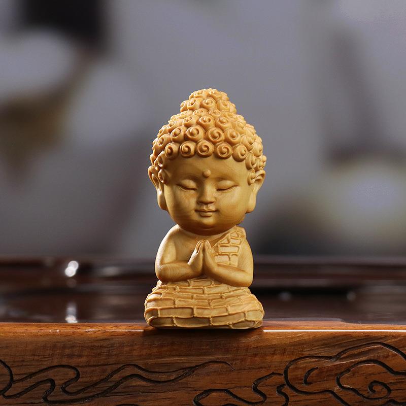 黄杨木雕中式莲花底座释迦牟尼手把件Q版宝宝佛神像摆件家居饰品