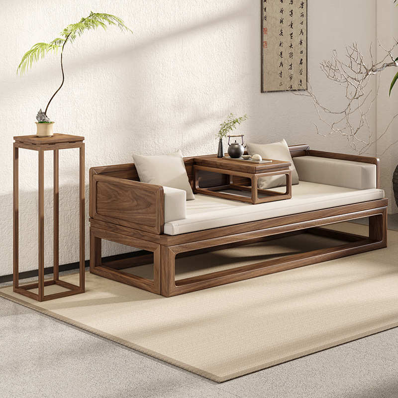 沙发新卧榻黑胡桃木客厅美人中式实木罗汉床榻小户型北美伸缩两用