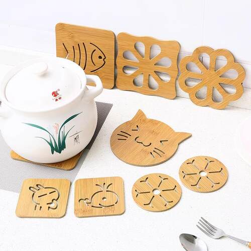 Wooden Coaster with Cartoon Cutout Design, Heat-Insulating a