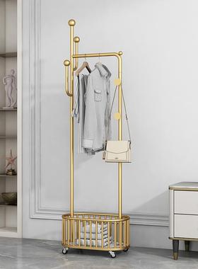 天台悦先带轮移动挂衣架落地卧室收纳衣架现代简约多功能家用新中