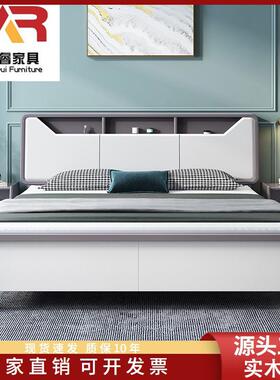 白色实木床1.8米双人床现代简约1.5m主卧经济型储物民宿高箱婚床