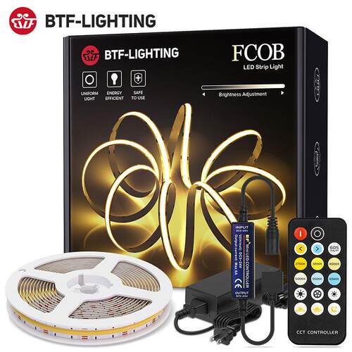 LED显指暖白正白光24V可调节室内家装氛围软FCOB双色温灯带套装