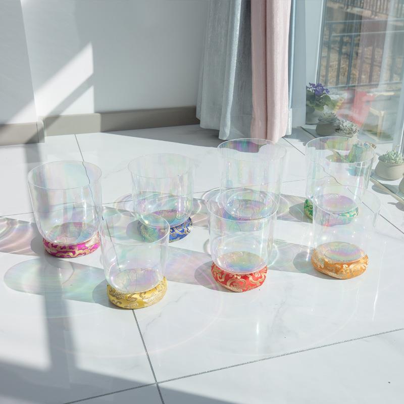 七彩透明水晶钵天铁钵颂钵唱净身打坐敲击钵音疗冥想静心佛音碗