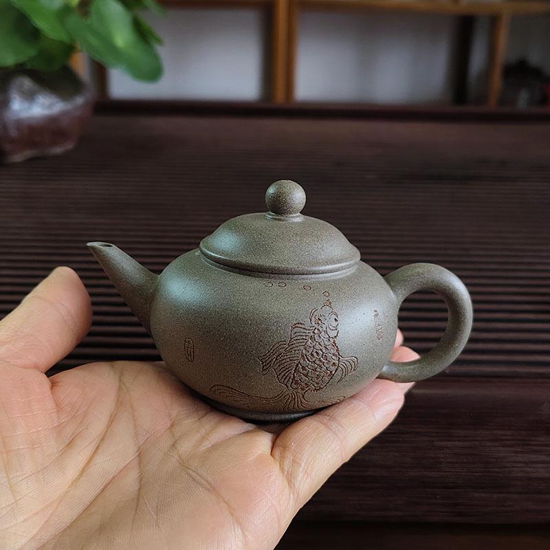 宜兴高档迷你青灰段泥紫砂壶水平壶纯手工小茶壶一人壶茶具 100ml
