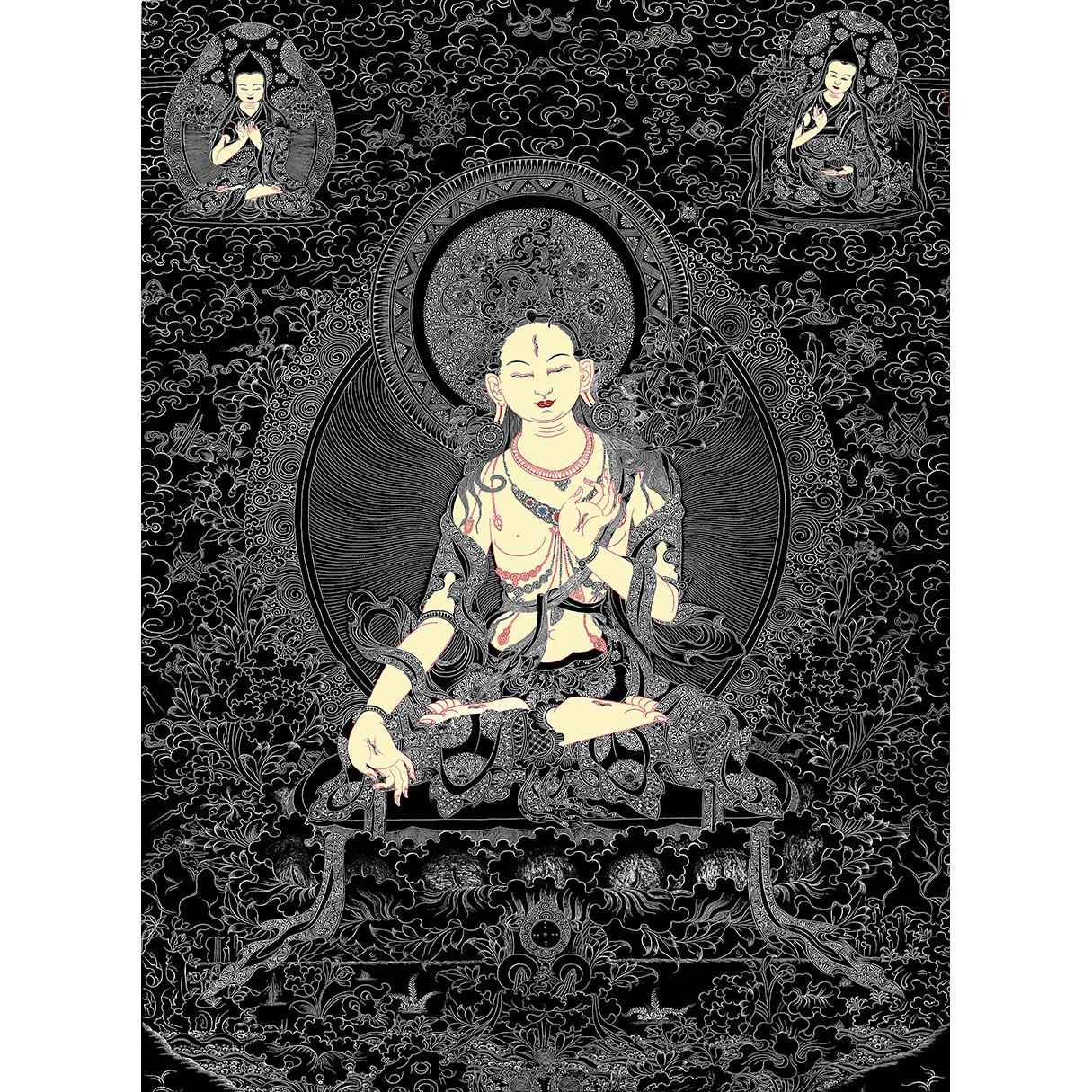 高档白黑度母涂金唐卡描金线稿 手绘填色画静心色减压DIY手绘佛像