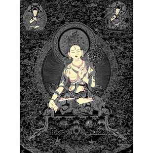 高档白黑度母涂金唐卡描金线稿 手绘填色画静心色减压DIY手绘佛像