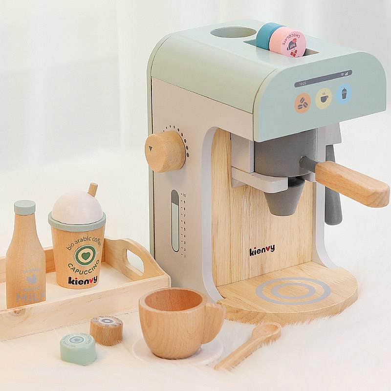 北欧儿童木制咖啡研磨制作售卖机饮料机吸管杯过家家仿真家电玩具
