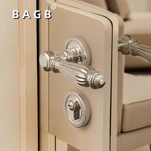 法式 房间室内门把手 门锁卧室磁吸静音门把手锁具室内木门银色欧式