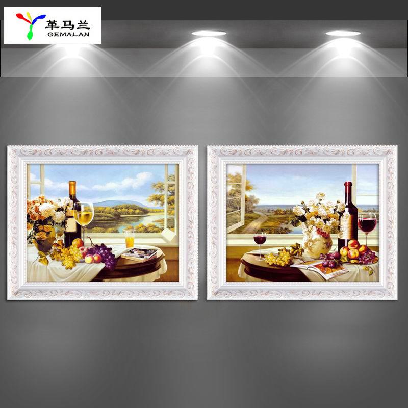 美式欧式餐厅双联装饰画现代简约客厅油画简欧有框壁画静物水果