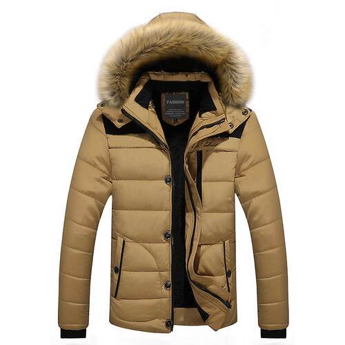 Men's cotton jacket with raccoon fur collar, detachable