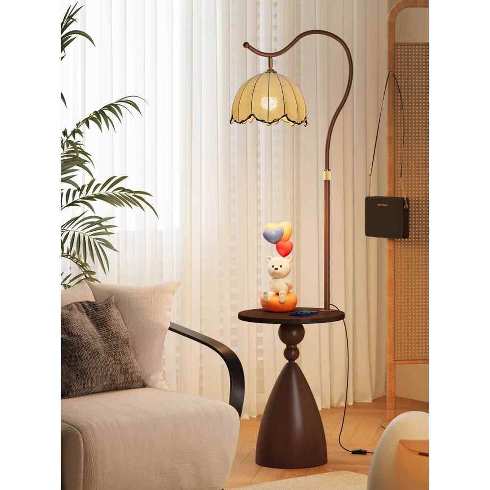 中古风落地灯美式复古客厅沙发边氛围感卧室床头置物柜一体钓鱼灯,家装灯饰光源,装饰落地灯,淘宝优惠券,粉丝福利购,淘宝优惠卷