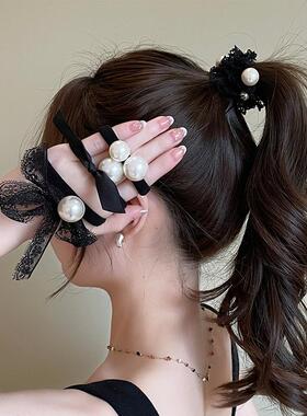 Pearl and Black Lace Edge Hair Accessory, Korean Style Simpl