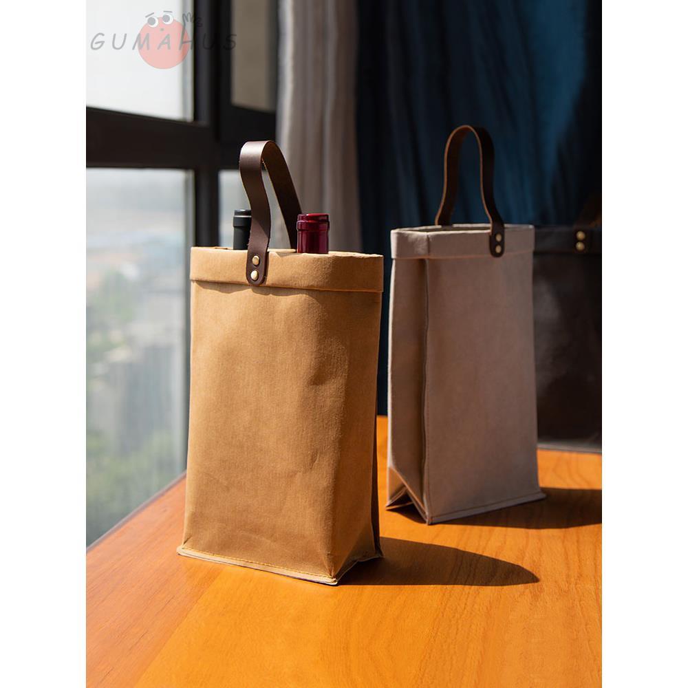 高档红酒手提袋红酒礼盒两祇装水洗牛皮纸红酒盒礼品袋送礼高档