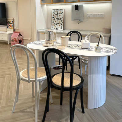 美式藤编复古实木家用餐椅中古索耐特阳台靠背椅中古民宿日式椅子