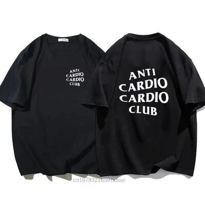 Men Clothes Plus Size Anti Cardio Club T Shirt Gym Life Lett
