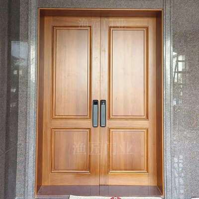 新中式原木双开 关大门入户木门实木别墅门庭院门农村自建房进户