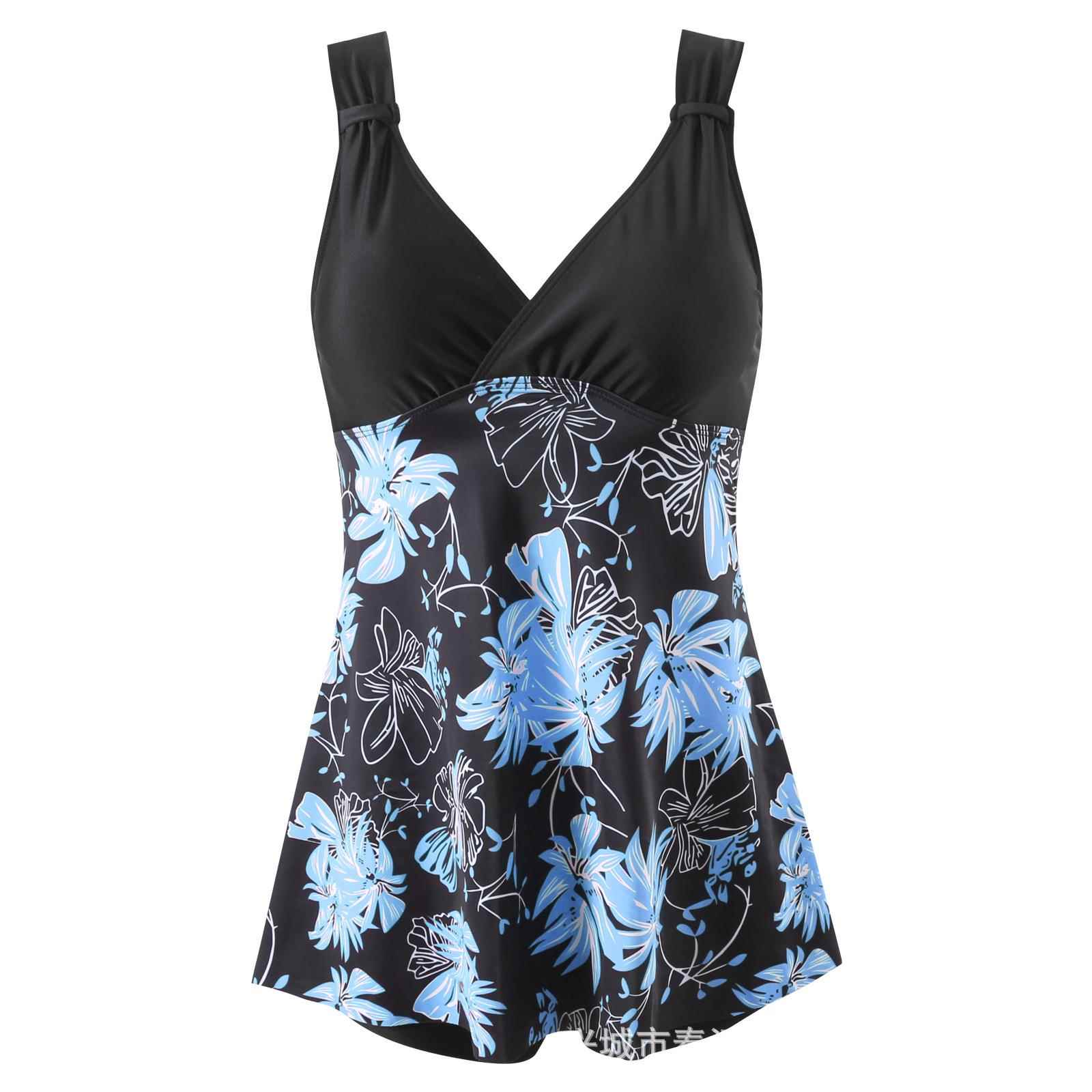 Large size striped boxer womens two-piece swimsuit tank top