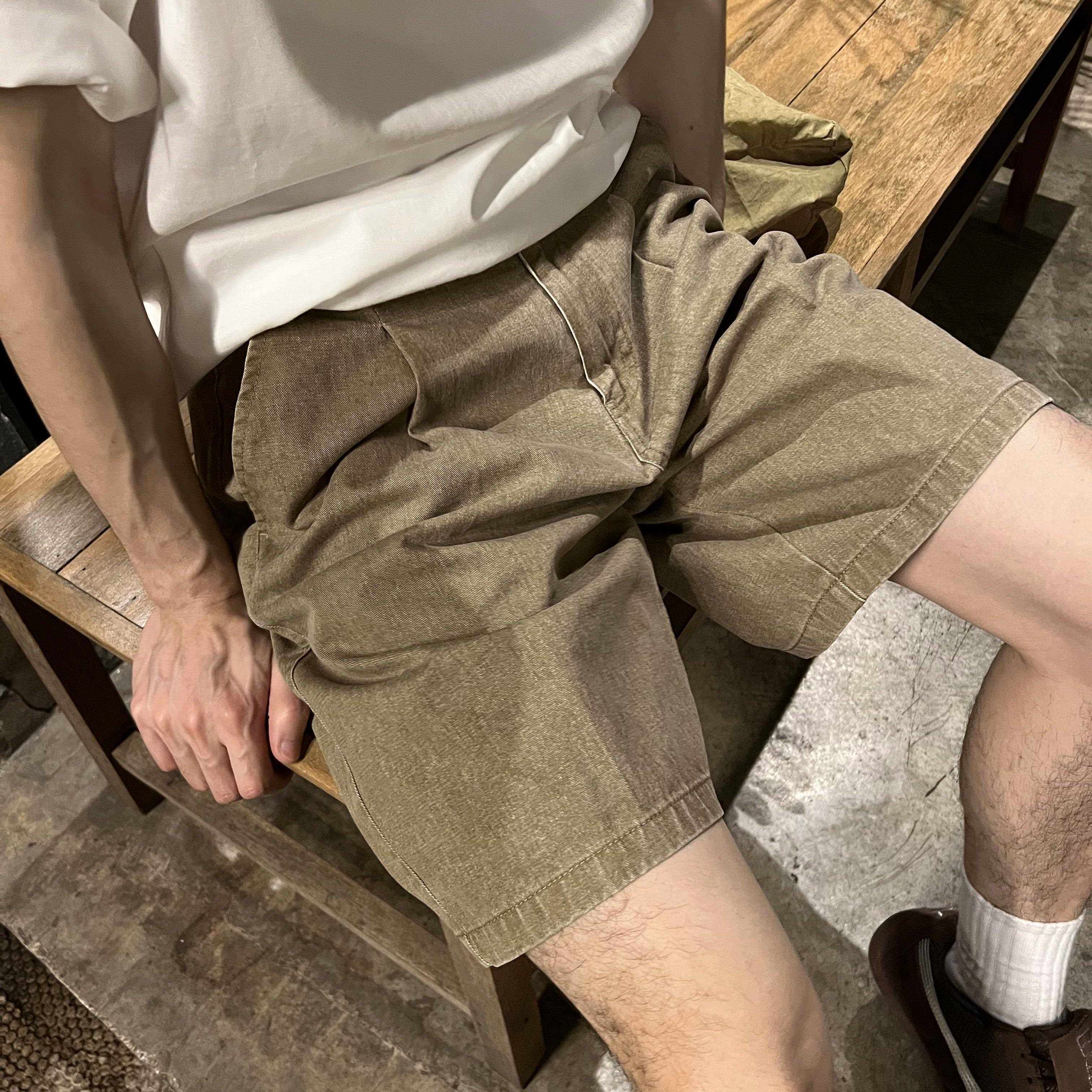 Nick Tian 夏季美式覆古半松紧腰牛仔短裤男宽松休闲 直筒五分裤