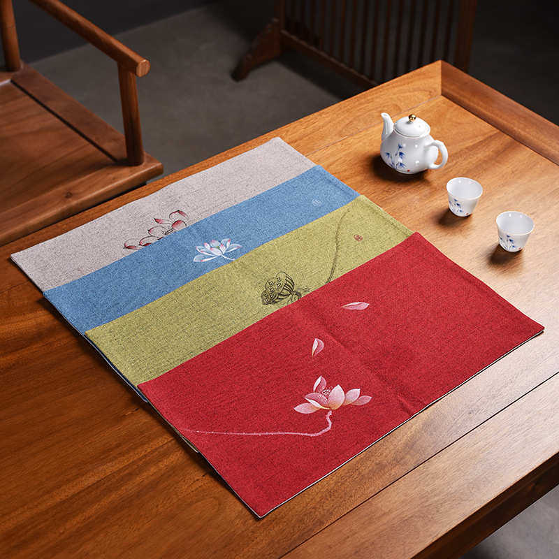 手绘茶席棉麻布艺荷花桌旗茶旗茶铺小号茶垫干泡禅意日式茶道配件,餐饮具,茶具礼盒,淘宝优惠券,粉丝福利购,淘宝优惠卷