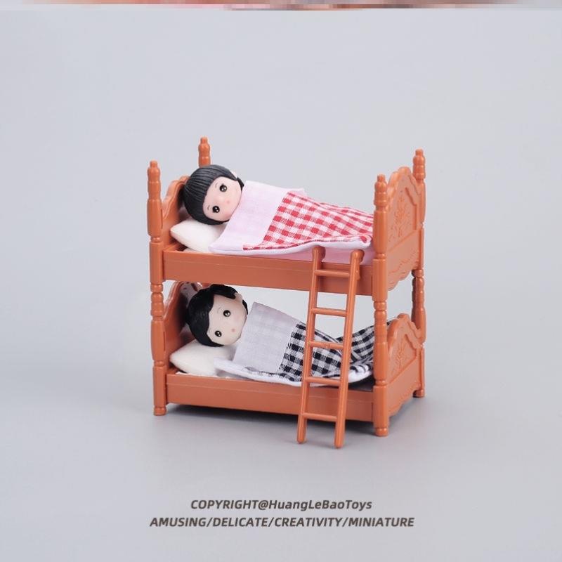 迷你微缩双层床卧室上下铺小家具模型儿童娃娃屋摆件过家家玩具