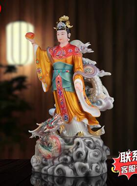 站款踏龙女娲娘娘神像补天大地之母像创世女神汉白玉家用供奉摆件