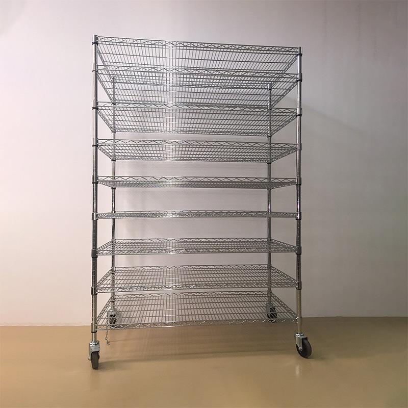 十层置物架重型货架防静电镀铬线网格不锈钢带轮多层储物展示架子