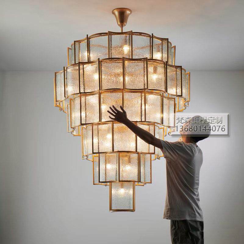 现代新中式大吊灯别墅复式楼客厅挑空吊灯楼中楼中空高端玻璃灯具