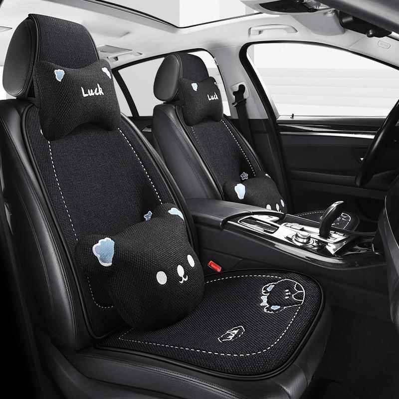 汽车坐用四季EAD亚麻车载通风座垫夏季卡通可垫爱通椅套防座脏透