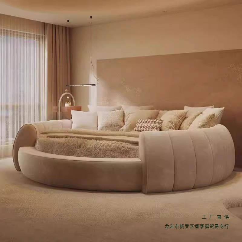 床双人主卧圆酒店落地床简约现代新985款布艺婚公主床大床床