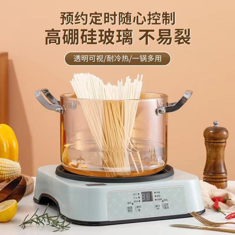 高硼硅双耳玻璃汤锅可加热透明炖煮锅明火玻璃家用煲汤锅玻璃奶锅