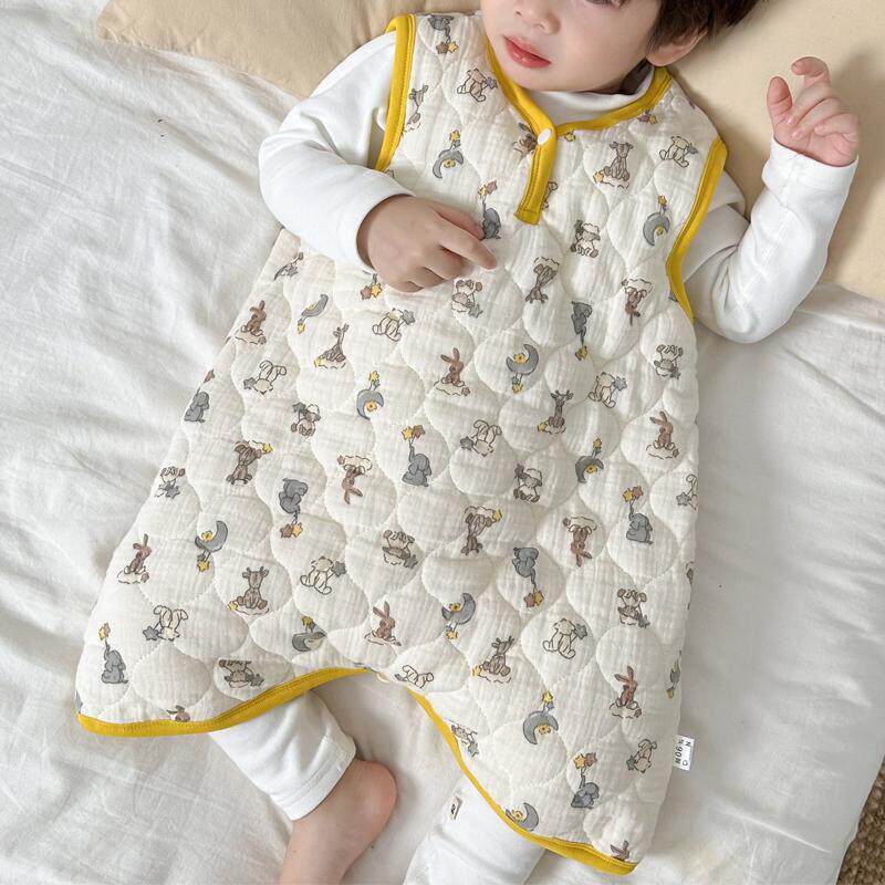 宝宝纱布夹棉睡袋防踢被护肚儿童马甲背心男女童无袖连身睡衣保暖