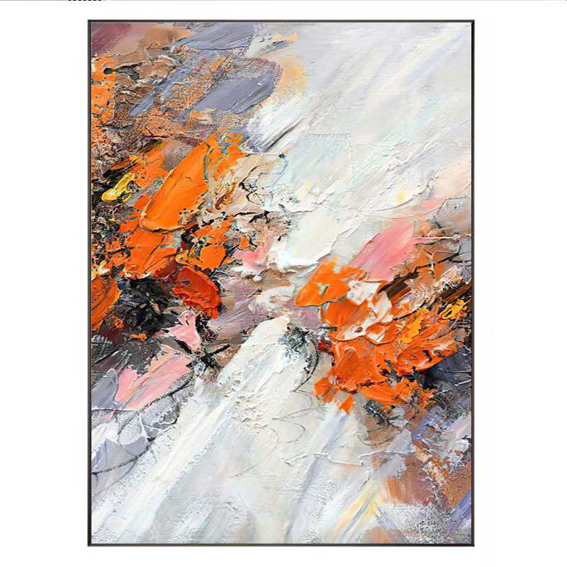 纯手绘油画抽象肌理画橙色客厅玄关装饰画高级酒店别墅样板房挂画