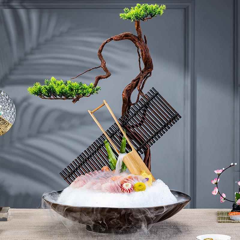 三鱼鱼生刺身盘冰盘日海料冰摆盘装饰鲜YTR干拼盘姿造盘文子