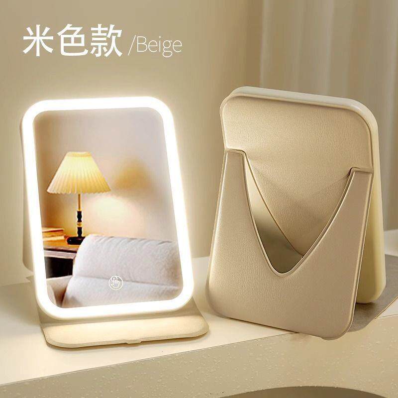 古迪le灯化妆镜带灯便d携带桌面台式折叠镜梳969妆镜镜补光子超高