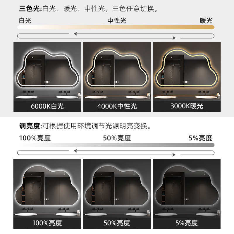 云朵化妆镜智能异形镜壁挂式卧室主卧梳妆台镜子挂墙式浴室镜带灯